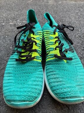 Nike Teal and Neon Yellow Knit Running Shoes